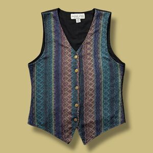 Vintage 90s Vest Anchor Blue Colorful Knit Sleeveless Top Button Unisex Small